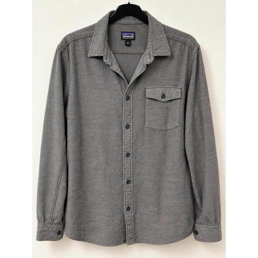 Patagonia Lightweight Fjord Flannel Shirt Men’s L Gray Organic Cotton FA17